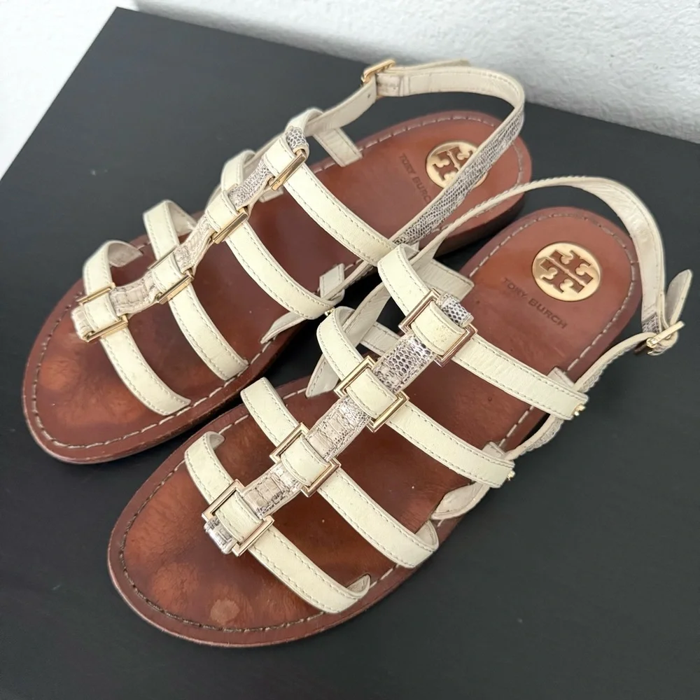 Tory Burch Reggie Gladiator Leather Flat Sandal